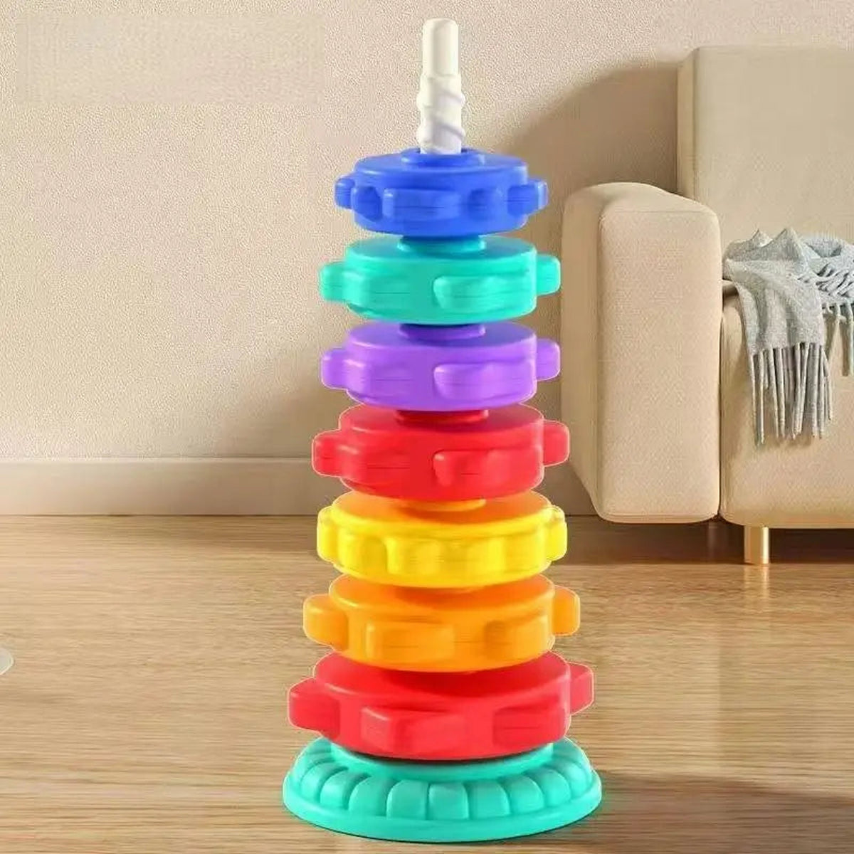 Lumiwee Prism Spinning Rainbow Stacking Toy, Tall Gear Tower (7 Discs) option
