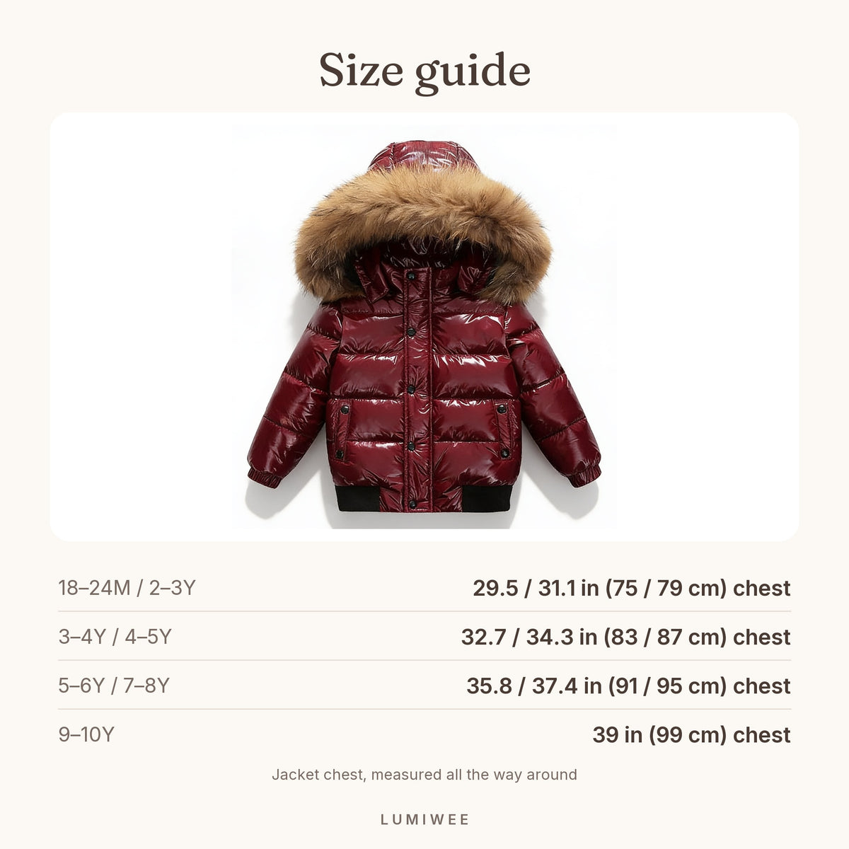 Lumiwee infographic: Puffin - Size guide