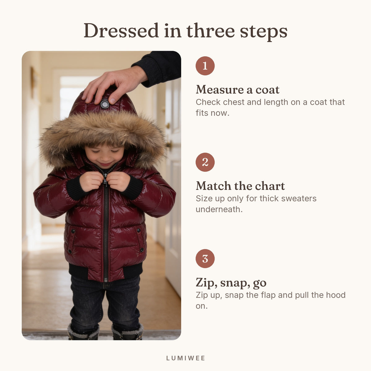 Lumiwee infographic: Puffin - Dressed in three steps