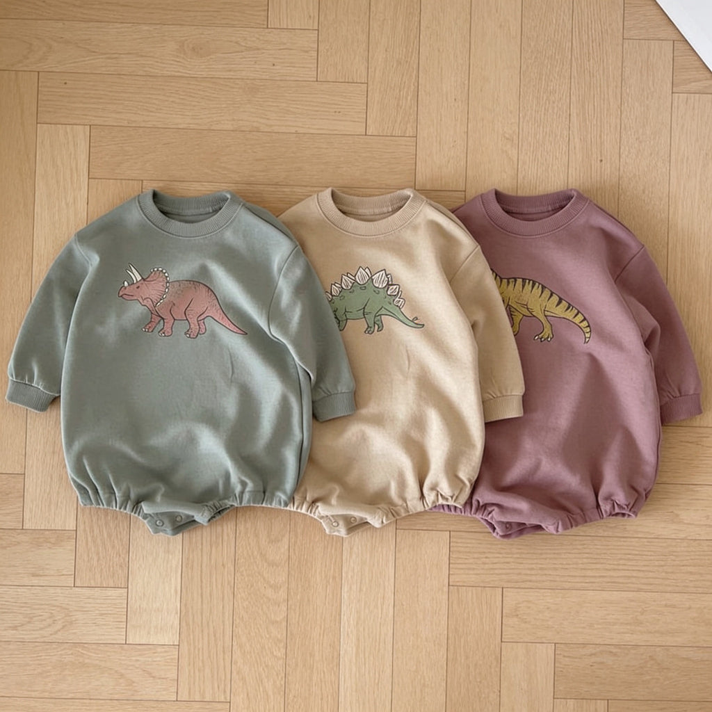 Lumiwee Rex dinosaur baby bodysuit: the romper in triceratops, stegosaurus and tyrannosaurus