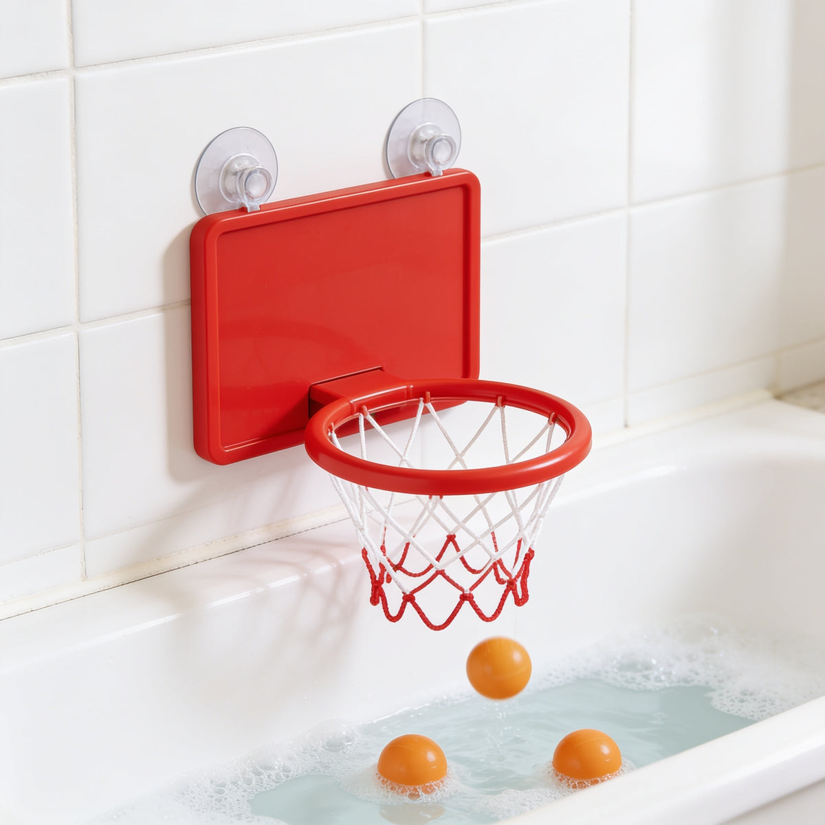 Lumiwee Ripple toddler bath toys, Basketball Hoop + 3 Balls option, in a bright room