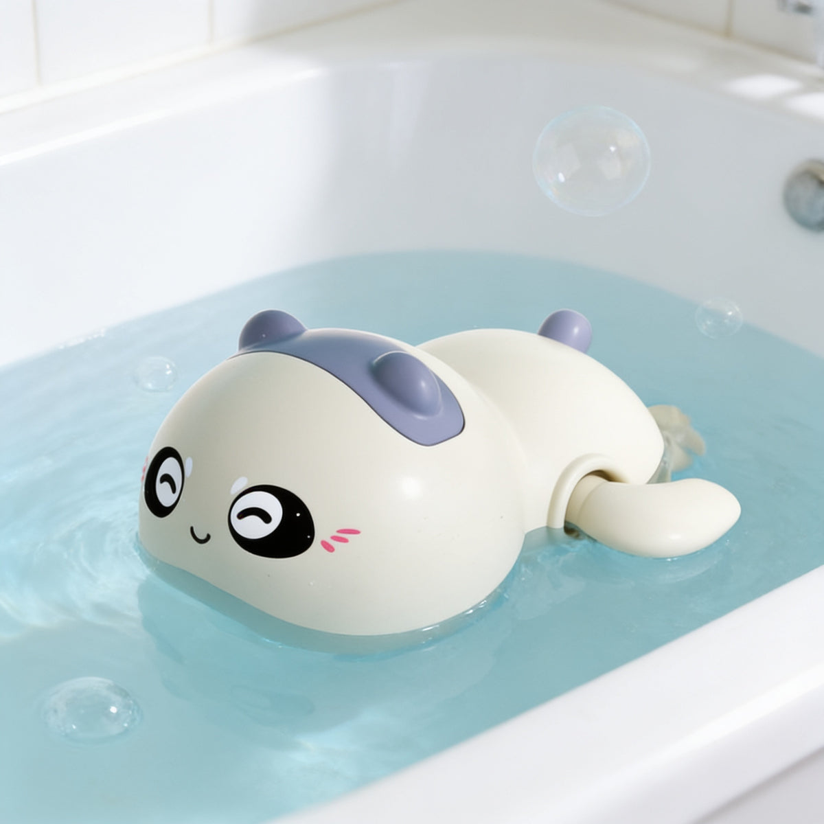 Lumiwee Ripple toddler bath toys, Bear Swimmer option, in a bright room