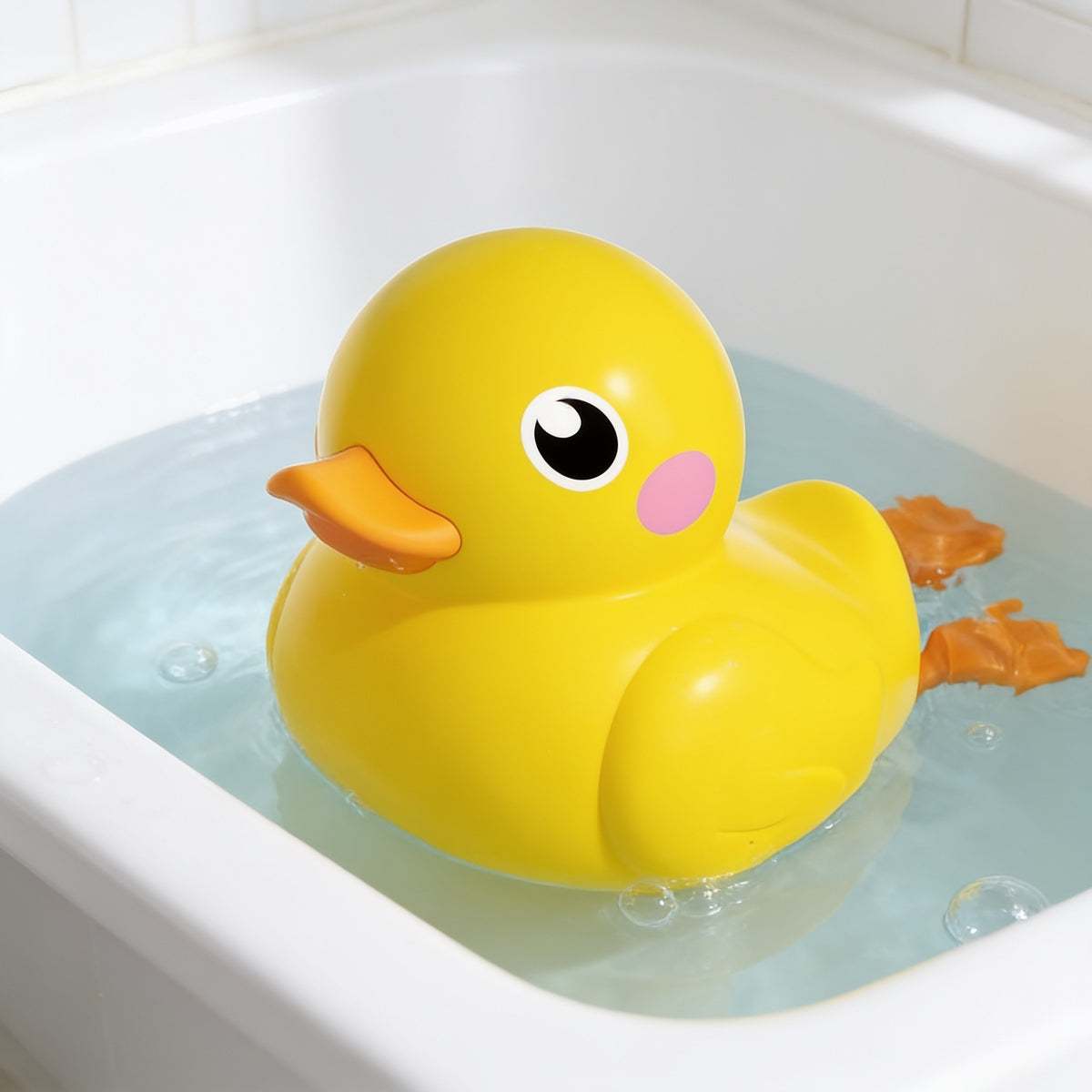 Lumiwee Ripple toddler bath toys, Classic Duck Swimmer option, in a bright room