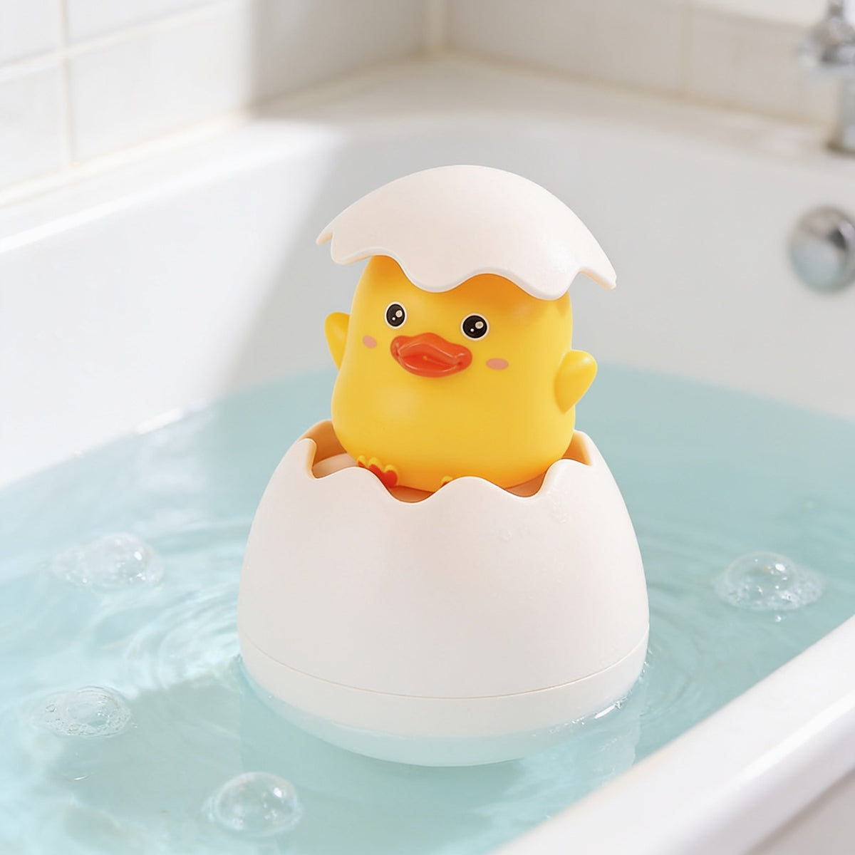 Lumiwee Ripple toddler bath toys, Duckling Egg option, in a bright room