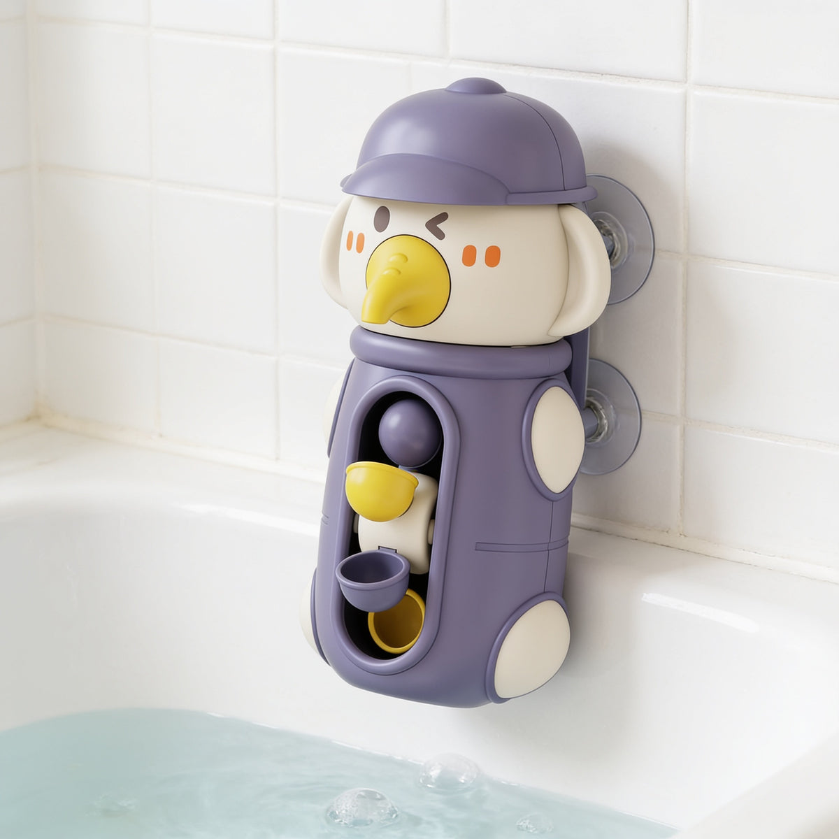 Lumiwee Ripple toddler bath toys, Purple Elephant Water Wheel option, in a bright room