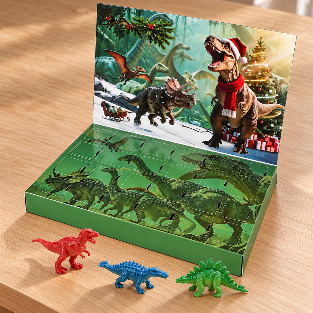 Roar advent calendar with three color dinosaur figures
