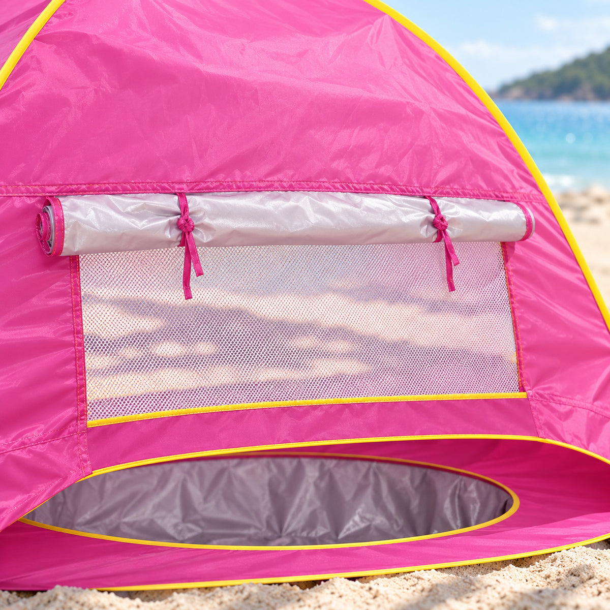 Lumiwee Shore mesh vent stitching and yellow frame binding detail