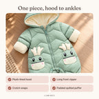 Lumiwee infographic: Sleet - One piece, hood to ankles