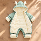 Lumiwee Sleet green snowsuit open to show plush lining