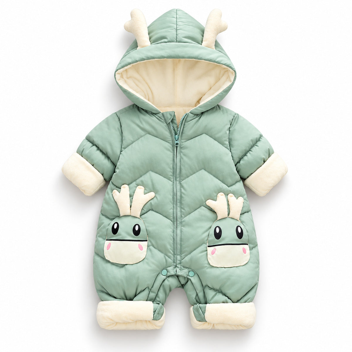 Lumiwee Sleet green snowsuit on a white background