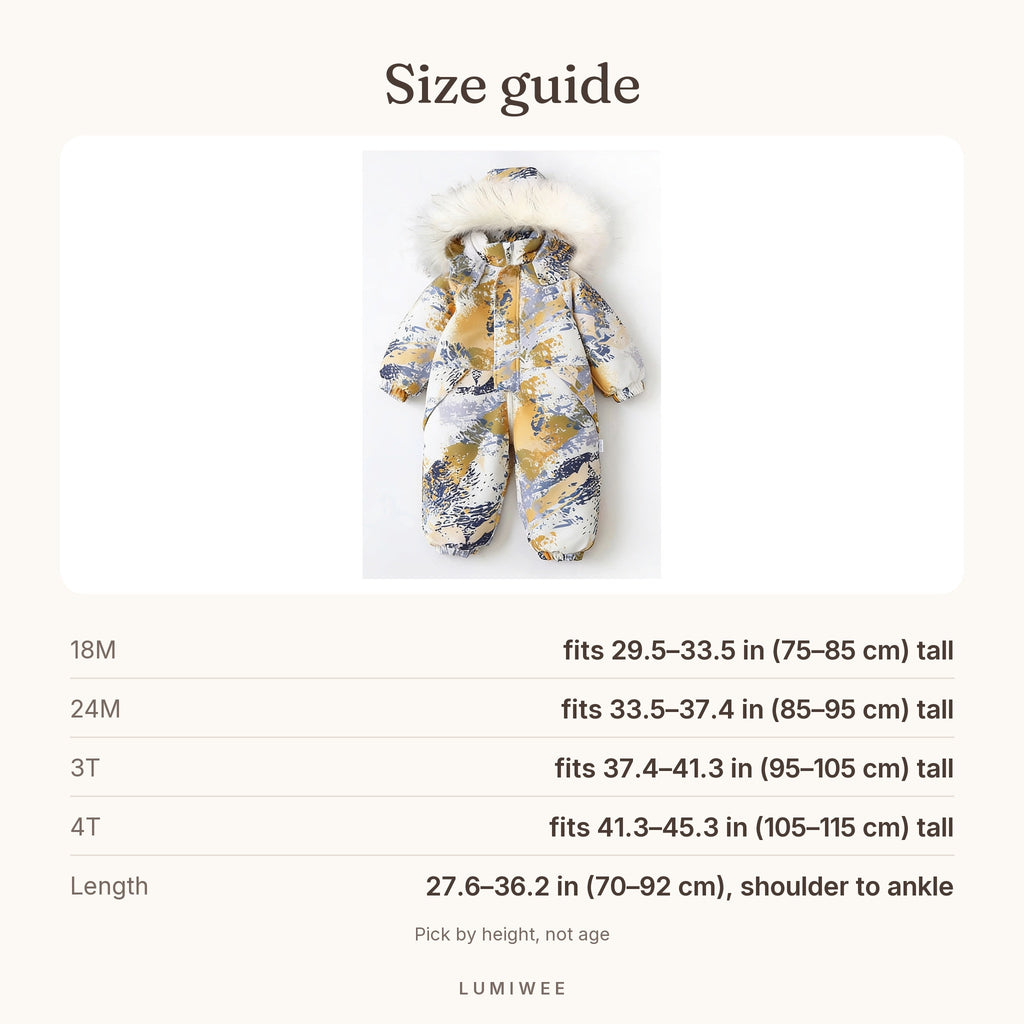 Lumiwee infographic: Snowdrop - Size guide