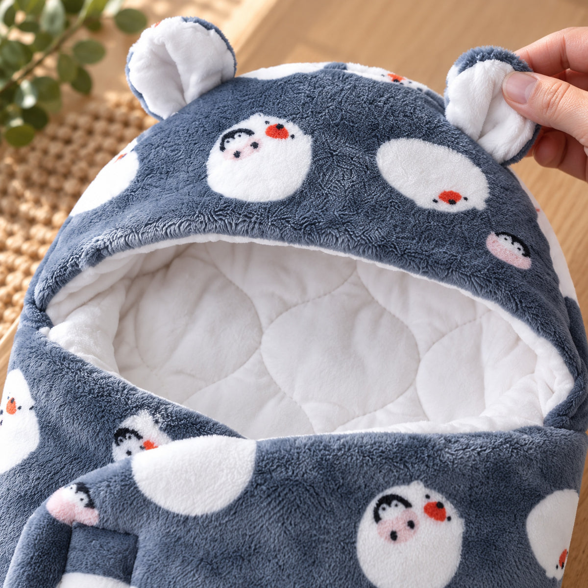 Lumiwee Snowy hood ears soft flannel and quilted lining detail