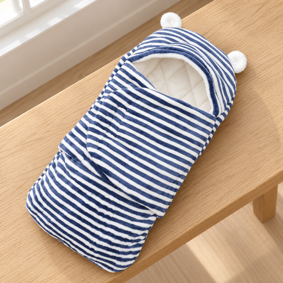 Lumiwee Snowy Hooded Baby Bunting Wrap, Navy Stripe option