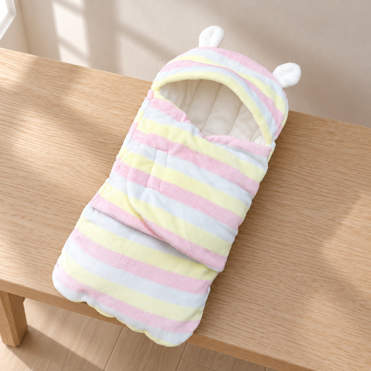 Lumiwee Snowy Hooded Baby Bunting Wrap, Pastel Stripe option