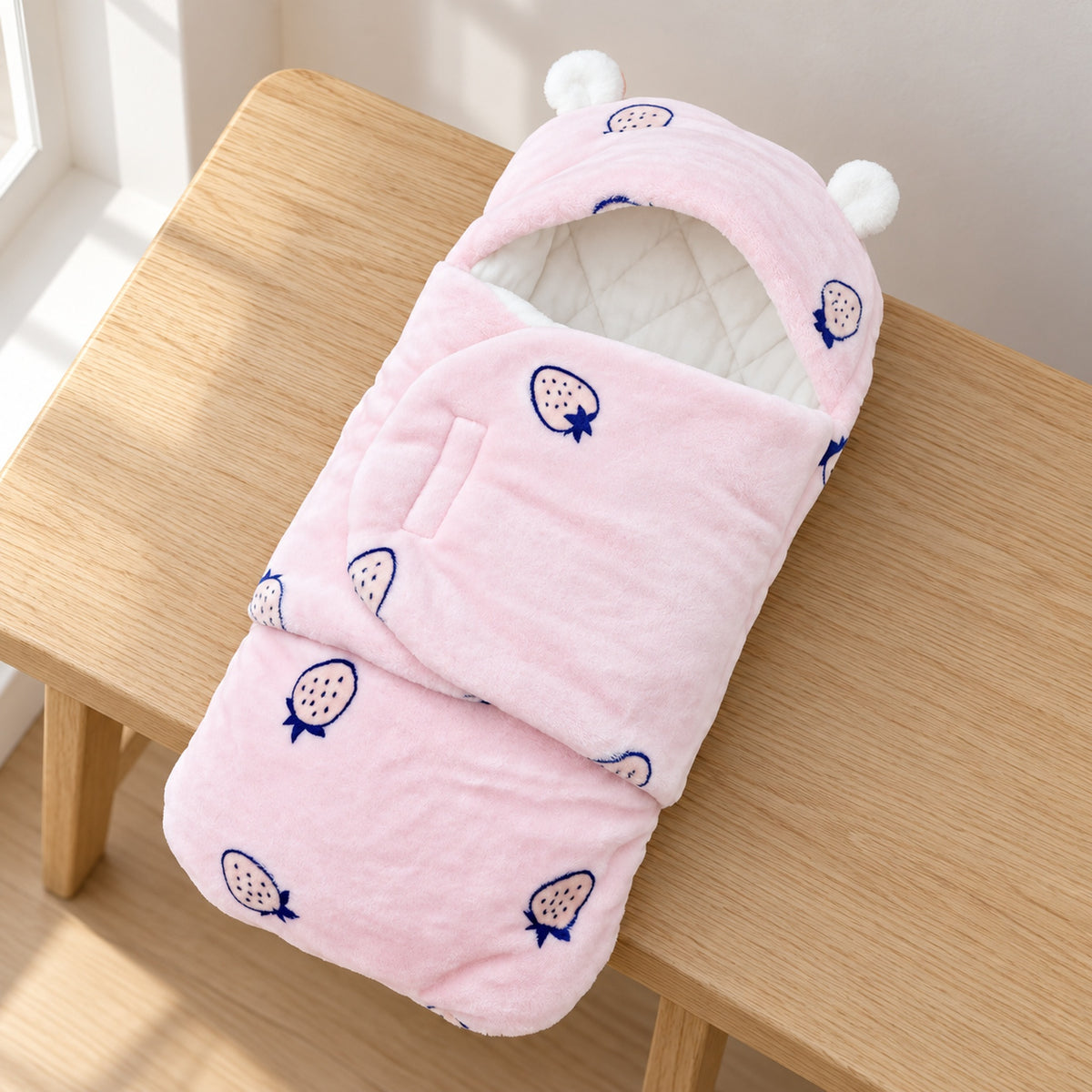 Lumiwee Snowy Hooded Baby Bunting Wrap, Pink Strawberry option
