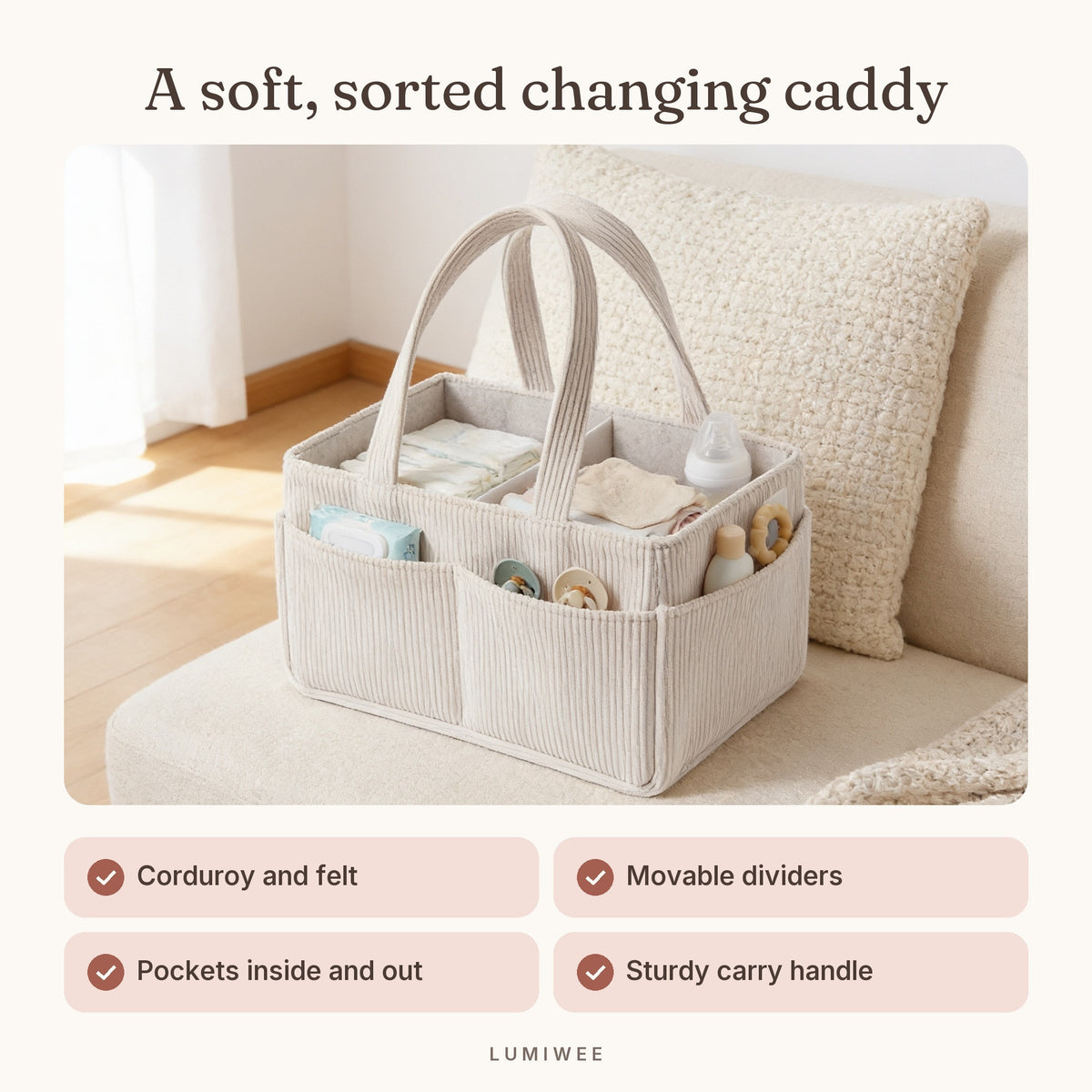 Lumiwee infographic: Sorrel - A soft, sorted changing caddy