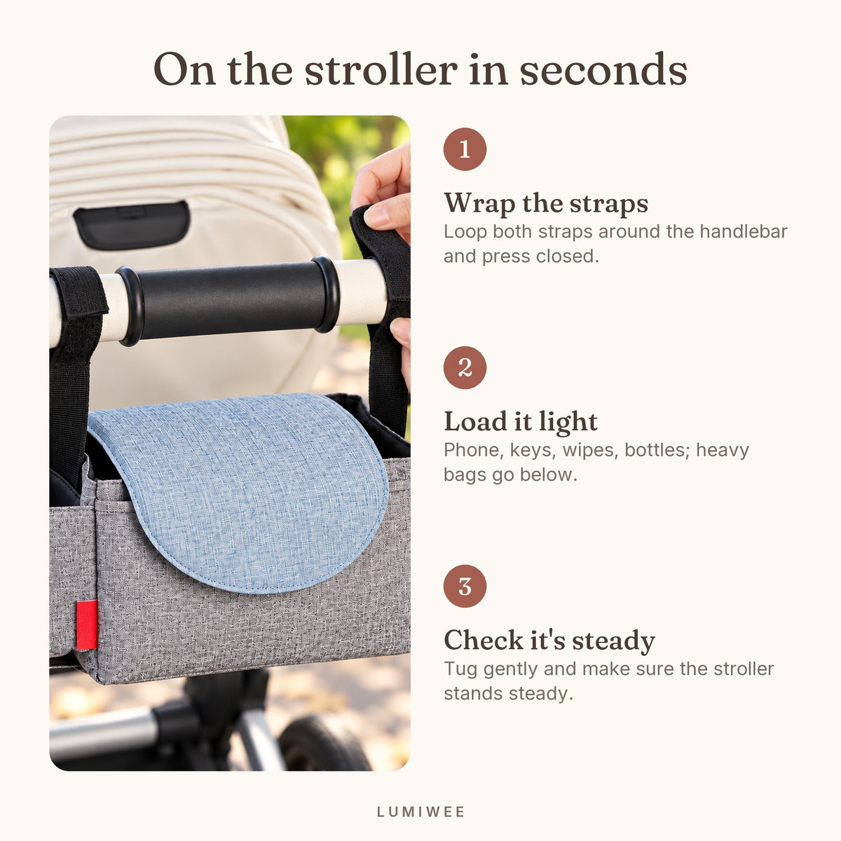 Lumiwee infographic: Sparrow - On the stroller in seconds