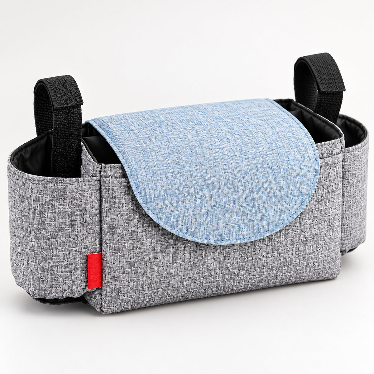 Sparrow woven front pocket, curved blue flap and black lining detail