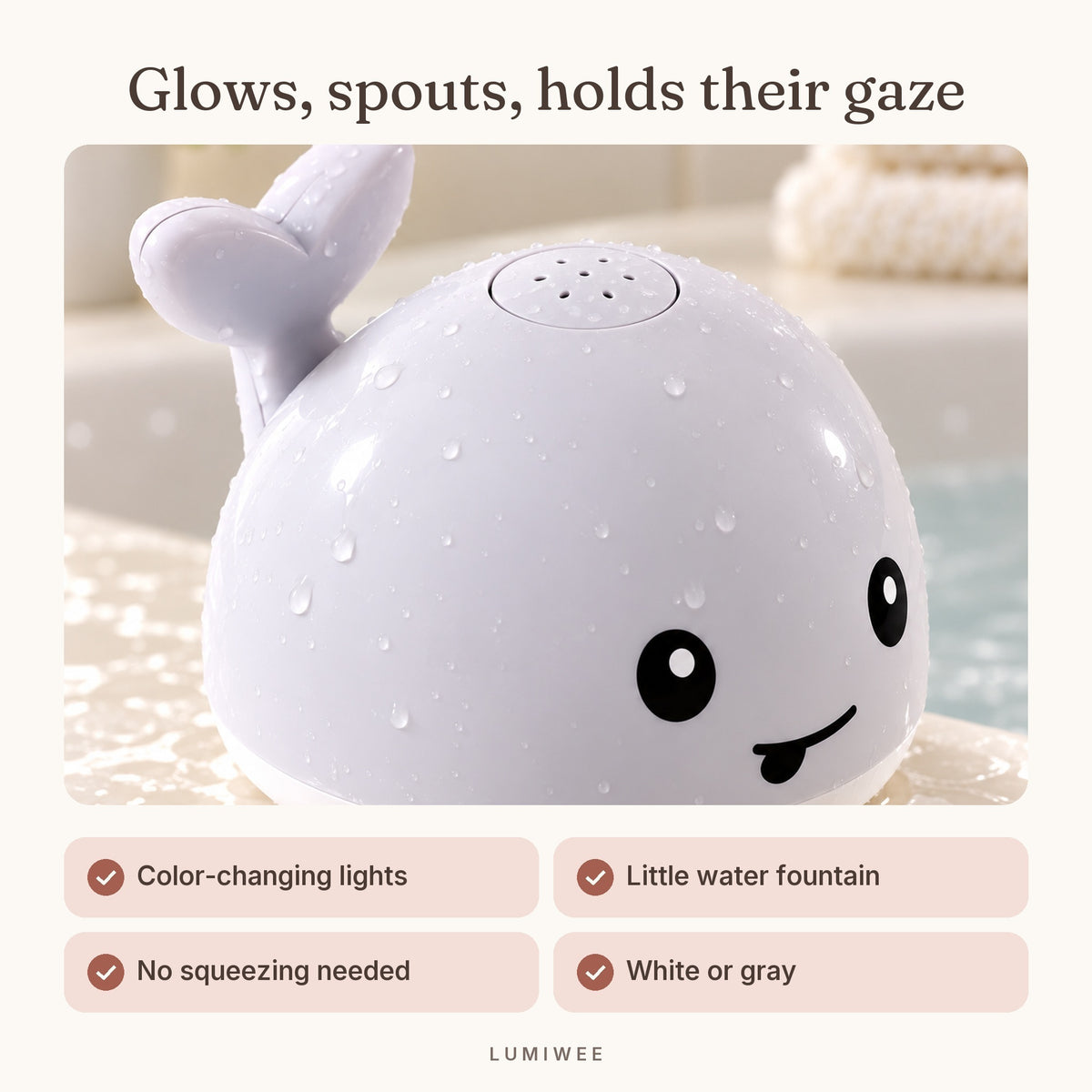 Lumiwee infographic: Spout - Glows, spouts, holds their gaze