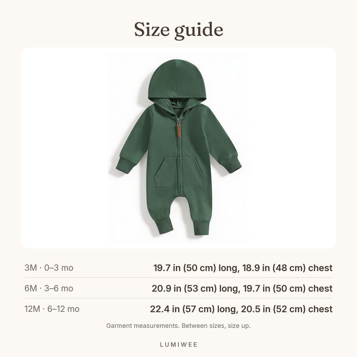 Lumiwee infographic: Sprig - Size guide