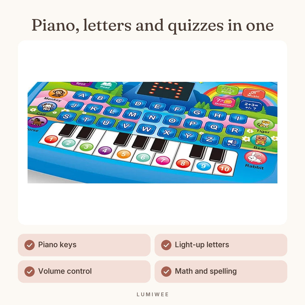 Lumiwee infographic: Sprout - Piano, letters and quizzes in one