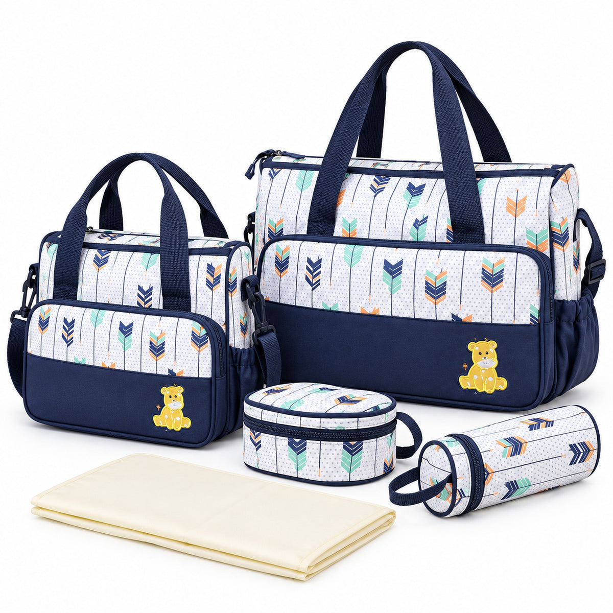 Deep Blue Starling five-piece set on a white background
