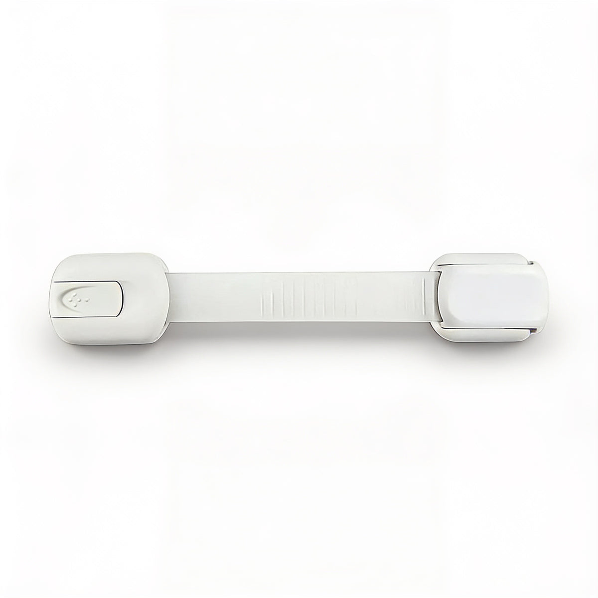 Lumiwee Adhesive cabinet and drawer strap lock: one white adhesive strap lock on a white background