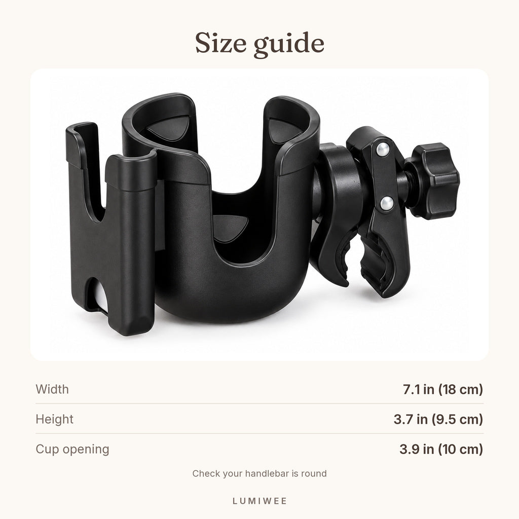 Lumiwee infographic: StrollerCupHolder - Size guide