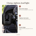 Lumiwee infographic: StrollerCupHolder - Clamp, tighten, load light