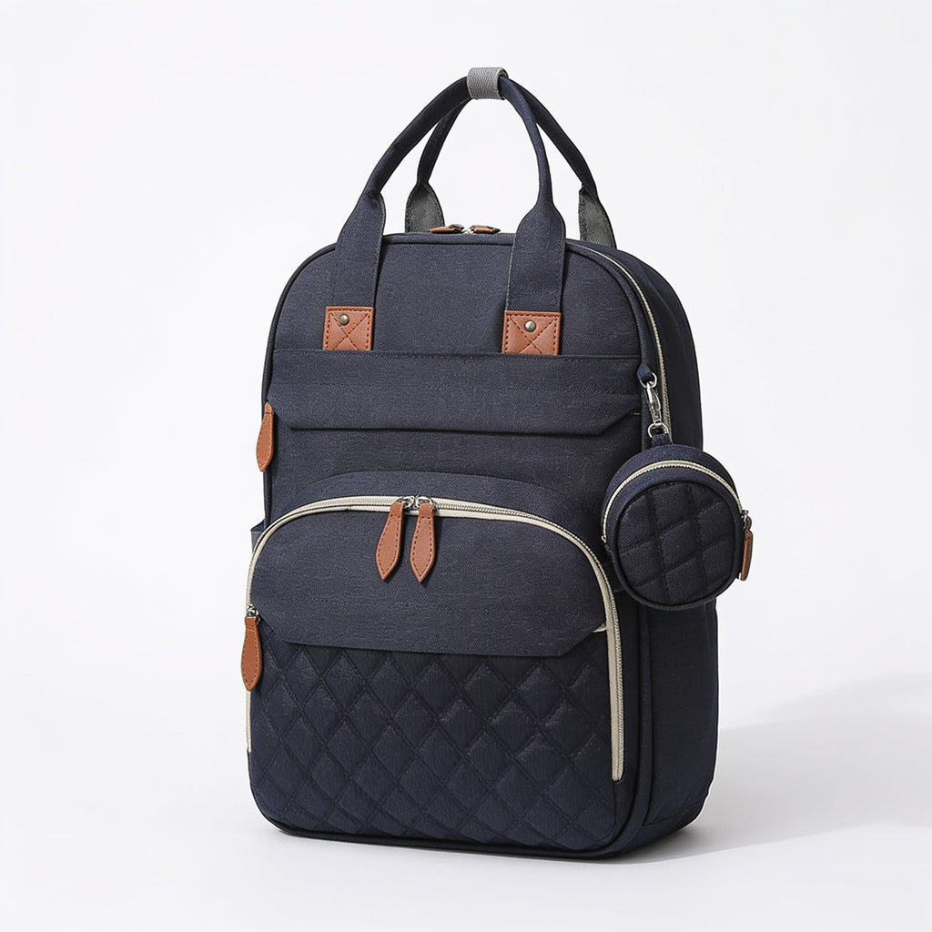 Lumiwee Swift diaper backpack: navy quilted diaper backpack on a white background