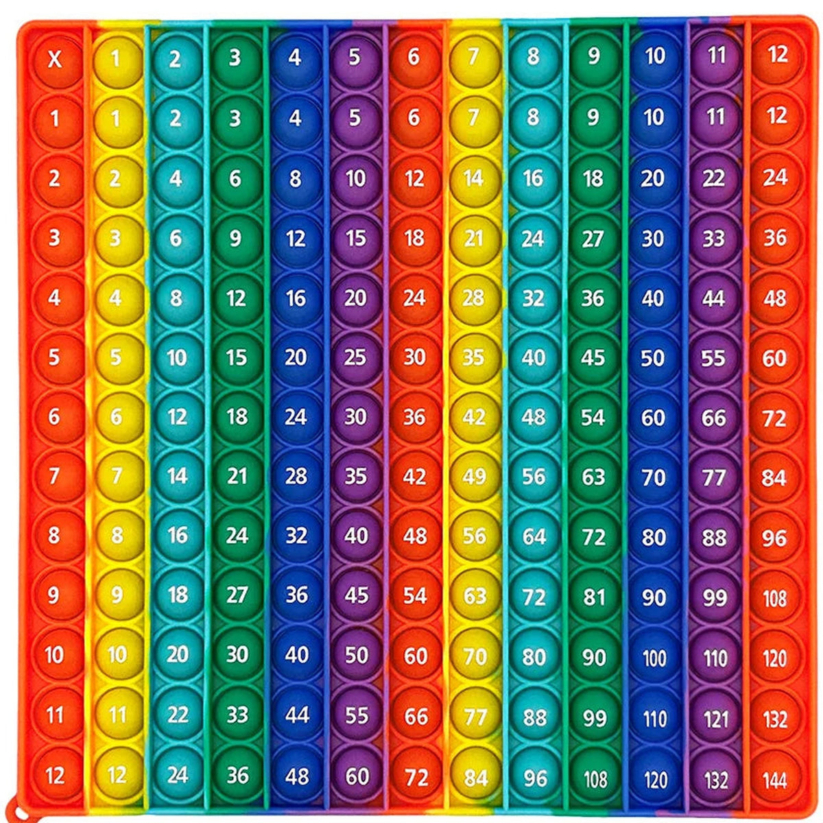 Tally rainbow multiplication board with the complete original printed grid