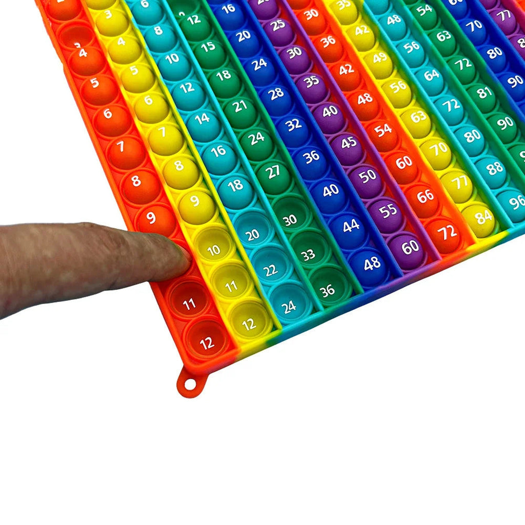 Finger pressing an original Tally multiplication board bubble