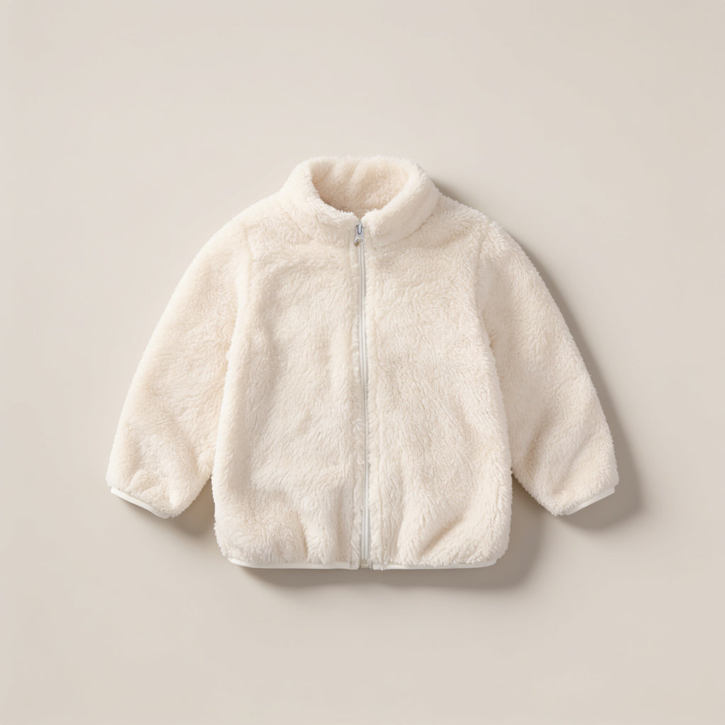 Lumiwee Teddy kids plush jacket: cream kids plush jacket on a plain background