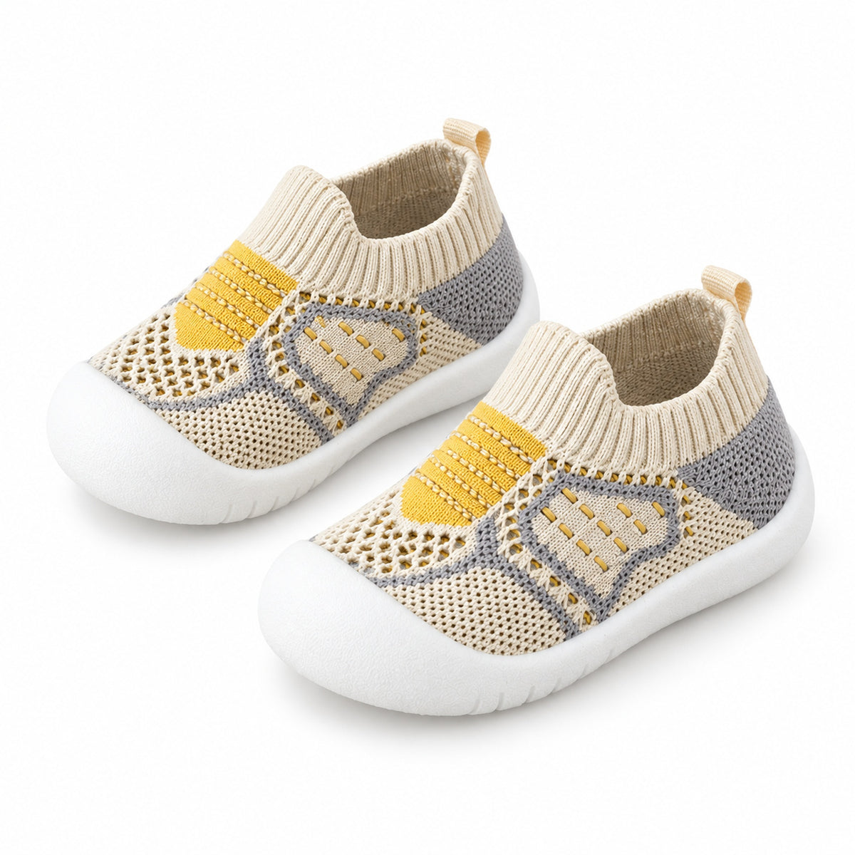 Khaki sock shoe pair on a white background