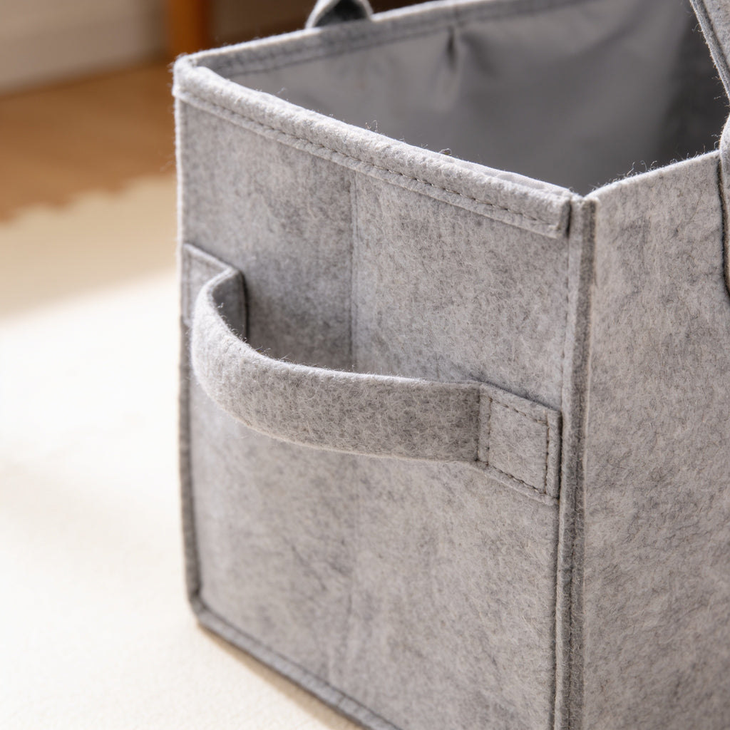 Lumiwee Tuck felt diaper caddy tote: close-up of the felt texture and stitched handle