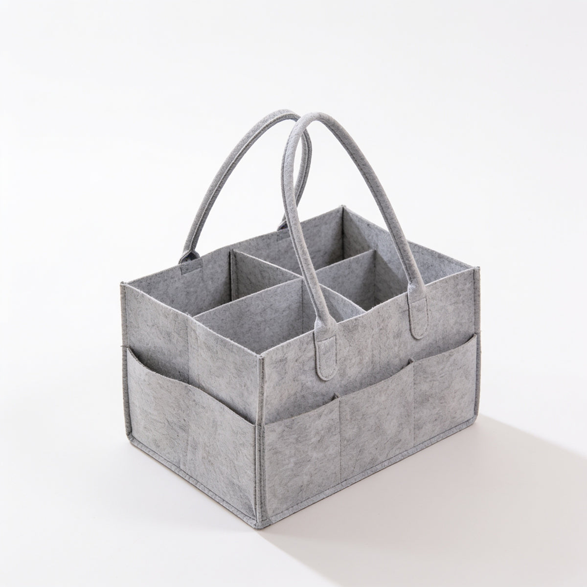 Lumiwee Tuck felt diaper caddy tote: grey felt diaper caddy on a white background