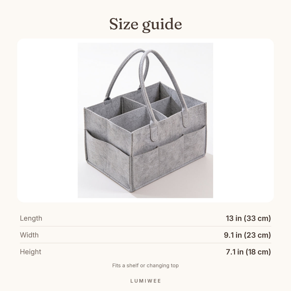 Lumiwee infographic: Tuck - Size guide