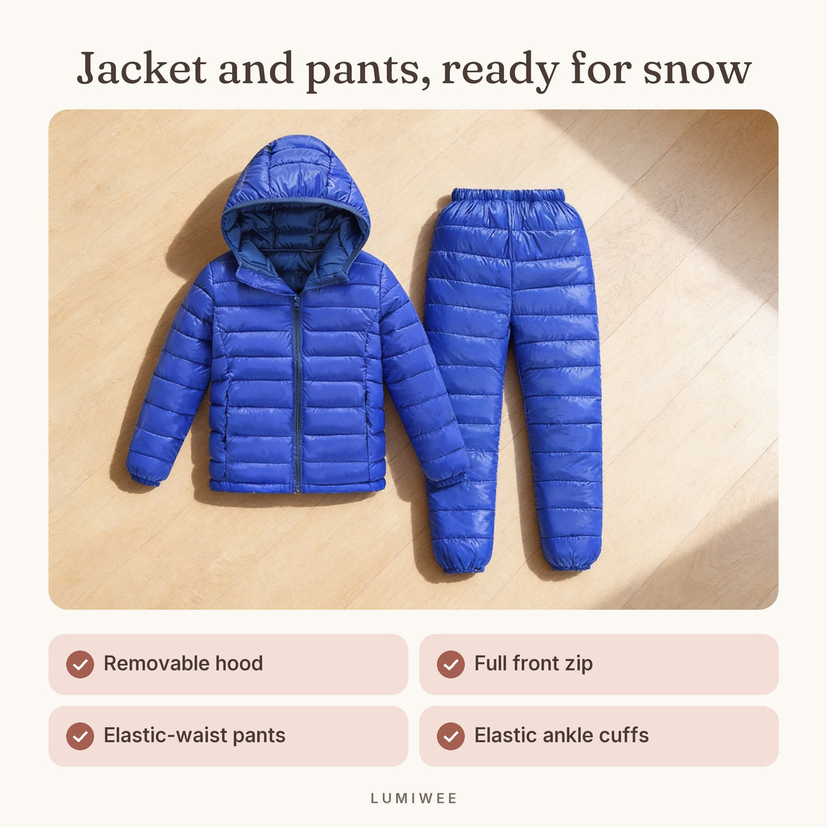 Lumiwee infographic: Tundra - Jacket and pants, ready for snow