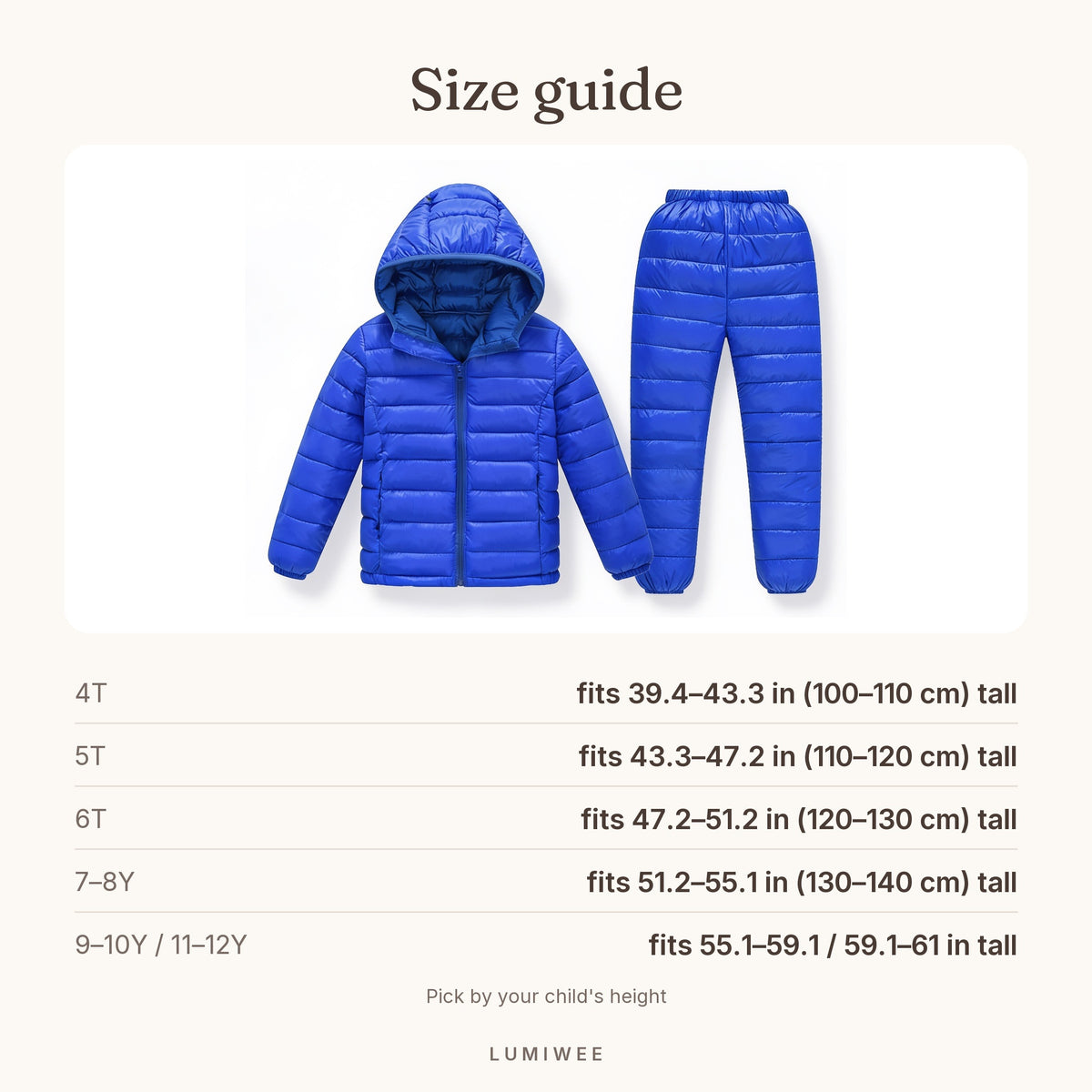 Lumiwee infographic: Tundra - Size guide