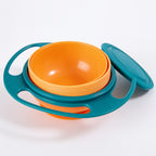 Lumiwee Twirl 360 rotating baby bowl: teal and orange rotating snack bowl with lid on a white background