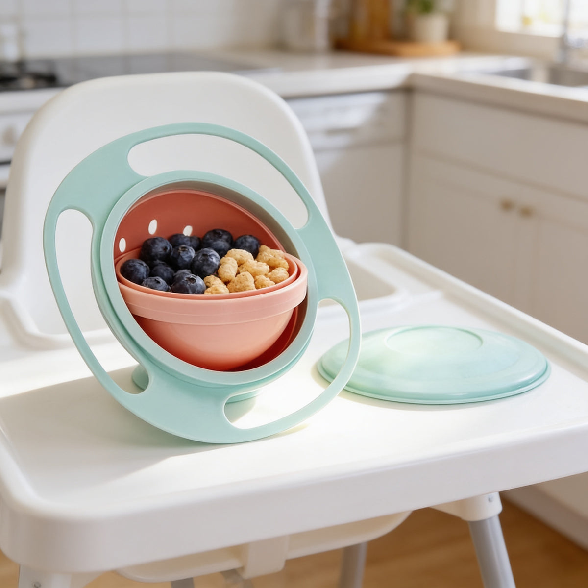 Lumiwee Twirl 360 rotating baby bowl, Mint option, in a bright room