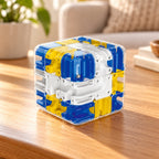 Blue maze cube on a home side table