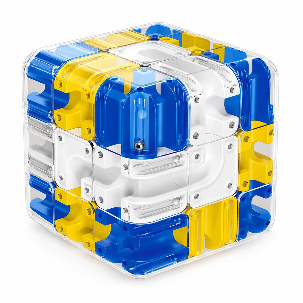 Blue maze cube on a white background
