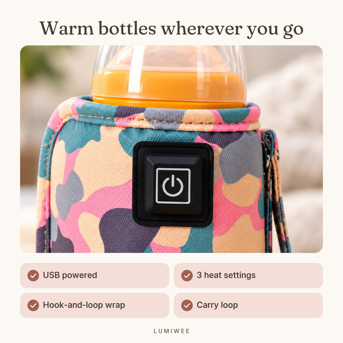 Lumiwee infographic: USBWarmer - Warm bottles wherever you go
