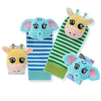 Lumiwee Wiggle Wrist Rattles & Foot Finder Socks, 4 Pcs Set, Giraffe & Elephant option