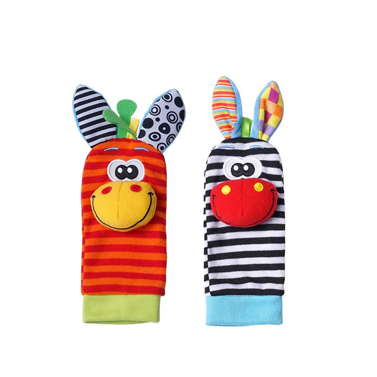 Lumiwee Wiggle Wrist Rattles & Foot Finder Socks, 2 Foot Socks, Striped Giraffe & Zebra option