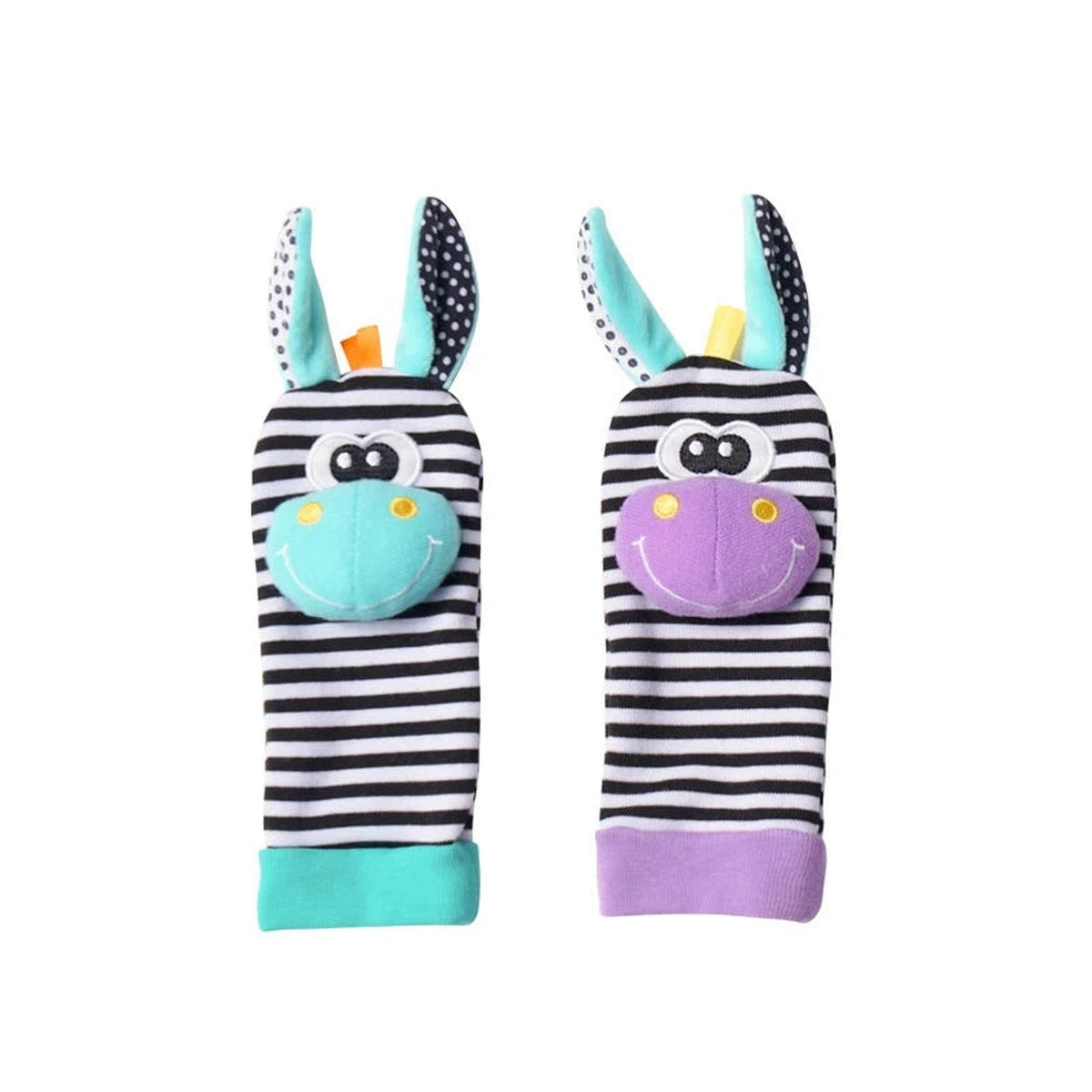 Lumiwee Wiggle Wrist Rattles & Foot Finder Socks, 2 Foot Socks, Blue & Purple Zebras option