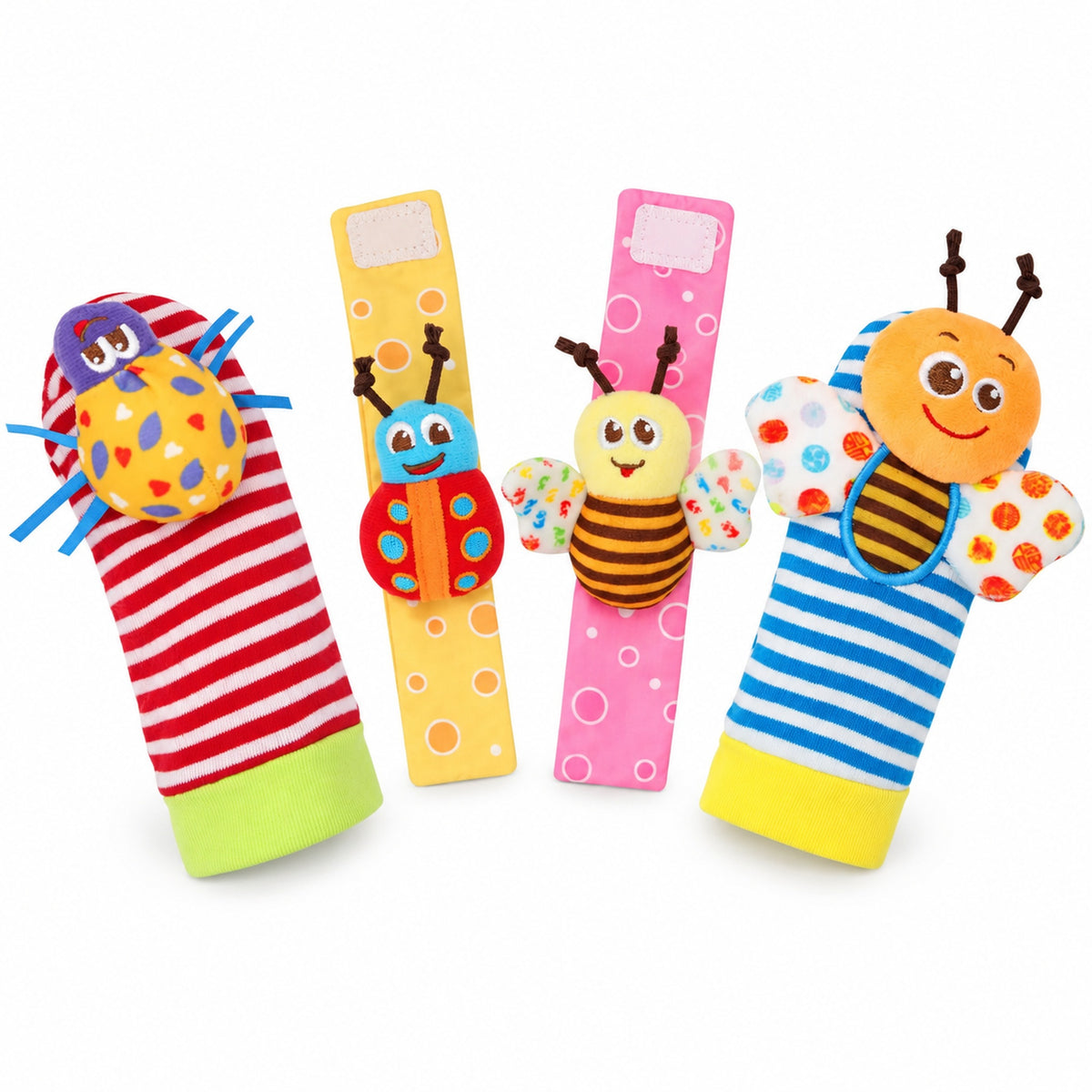 Lumiwee Wiggle Wrist Rattles & Foot Finder Socks, 4 Pcs Set, Garden Bugs option