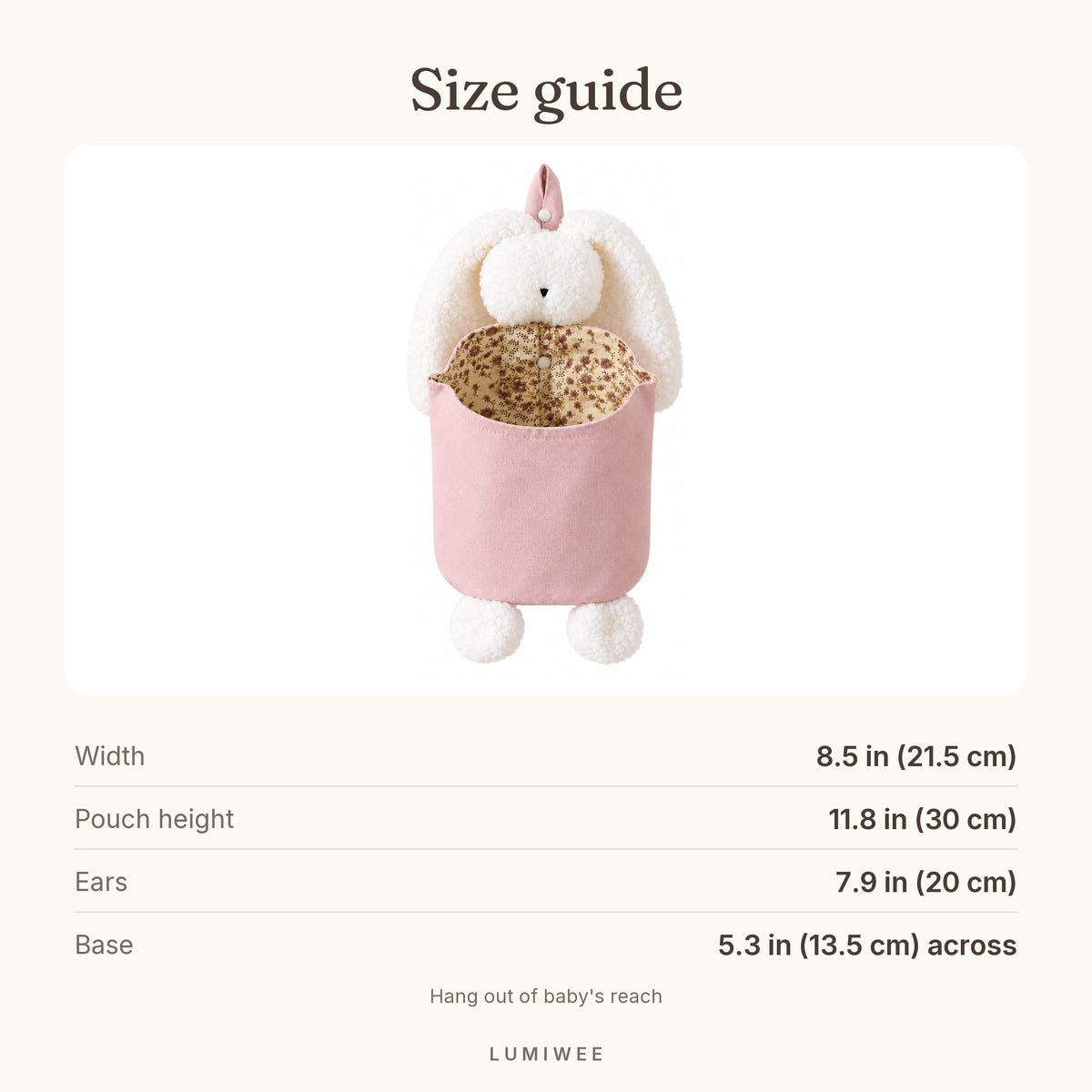 Lumiwee infographic: Willow - Size guide