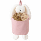 Pink and White Bunny hanging diaper organizer on a white background